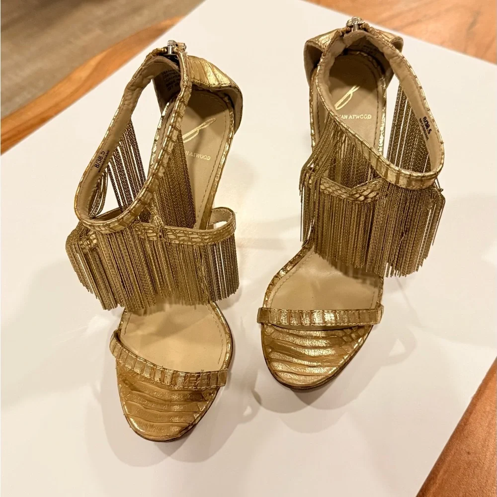 Brian Atwood Gold Fringe Stiletto Sandals - Picture 2 of 3
